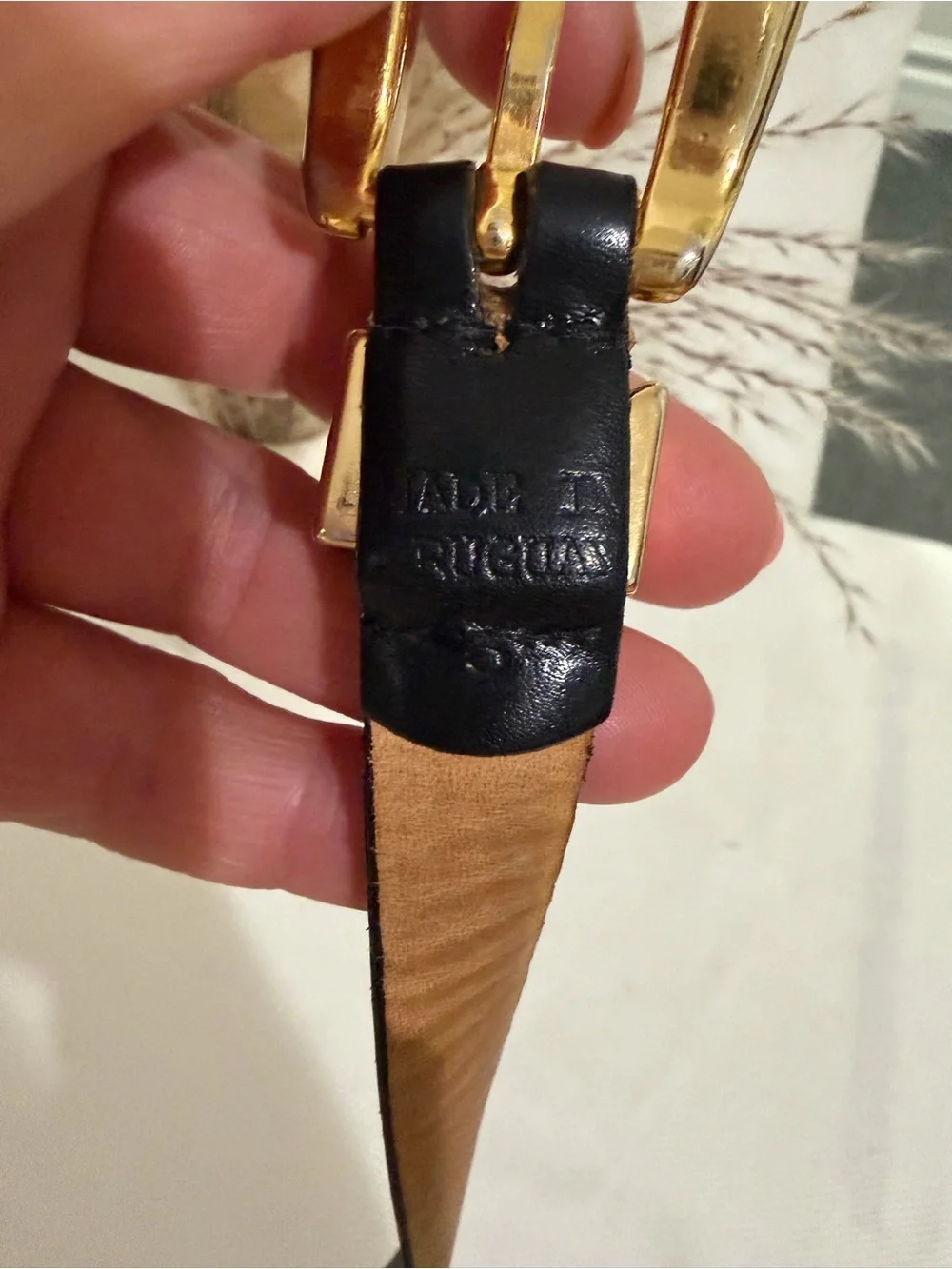 Kenneth Cole New York Genuine Leather Belt Gold Buckle S